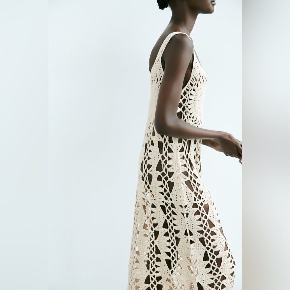 ZARA MACRAMÉ FRINGED KNIT DRESS - Picture 9 of 10